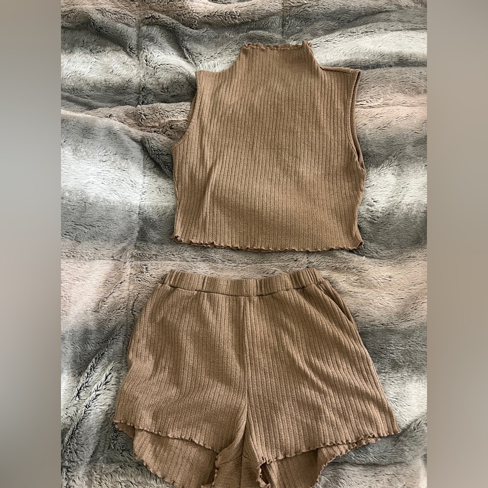 SHEIN Brown/tan ribbed Pajama Set